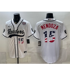 Men Las Vegas Raiders 15 Fernando Mendoza White USA 250 Fourth of July Vapor Limited Stitched Baseball Jersey Men Las Vegas Raiders 15 Fernando Mendoza White USA 250 Fourth of July Vapor Limited Stitched Baseball Jersey