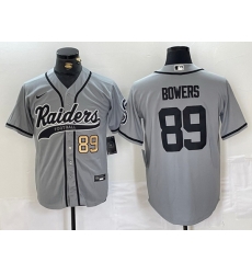 Men Las Vegas Raiders 89 Brock Bowers Grey Cool Base Stitched Baseball Jersey 2