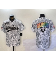 Men Las Vegas Raiders Team Big Logo 2024 Arctic Camo Salute To Service Stitched Baseball Jersey