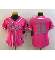 Women Las Vegas Raiders 34 Bo Jackson Pink Silver With Patch Cool Base Stitched Baseball Jersey