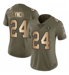Womens Nike Oakland Raiders 24 Marshawn Lynch Limited OliveGold 2017 Salute to Service NFL Jersey