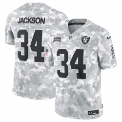 Youth Las Vegas Raiders 34 Bo Jackson 2024 F U S E  Arctic Camo Salute To Service Limited Stitched Football Jersey