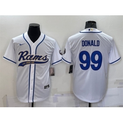 Men Los Angeles Rams 99 Aaron Donald White With Patch Cool Base Stitched Baseb