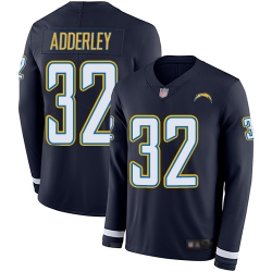 Chargers 32 Nasir Adderley Navy Blue Team Color Youth Stitched Football Limited Therma Long Sleeve Jersey