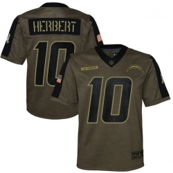 Youth Los Angeles Chargers Justin Herbert Nike Olive 2021 Salute To Service Game Jersey