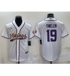 Men Minnesota Vikings 19 Adam Thielen White With Patch Cool Base Stitched Baseball Jersey