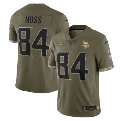 Men Minnesota Vikings 84 Randy Moss Olive 2022 Salute To Service Limited Stitched Jersey