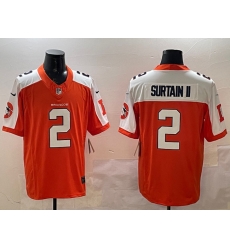 Men Denver Broncos 2 Patrick Surtain II Orange White 2024 F U S E  V2 Throwback Vapor Limited Alternate Stitched Football Jersey