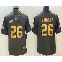Men Philadelphia Eagles 26 Saquon Barkley Anthracite Gold 2016 Salute To Service Stitched Nike Limited Jersey
