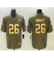 Men Philadelphia Eagles 26 Saquon Barkley Olive with Gold 2017 Salute To Service Stitched NFL Nike Limited Jersey