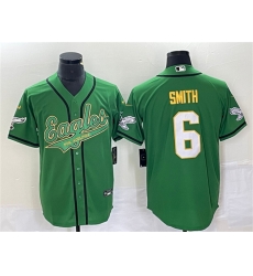 Men Philadelphia Eagles 6 DeVonta Smith Green Gold Cool Base Stitched Baseball Jersey