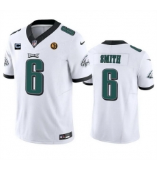 Men Philadelphia Eagles 6 DeVonta Smith White 2023 F U S E  With 1 Star C Patch And John Madden Patch Vapor Limited Stitched Football Jersey