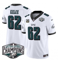 Men Philadelphia Eagles 62 Jason Kelce White 2024 NFC Est Champions With 4 Star C Patch F U S E  Vapor Untouchable Limited Stitched Football Jersey