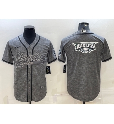 Men Philadelphia Eagles Grey Team Big Logo With Patch Cool Base Stitched Baseball Jersey