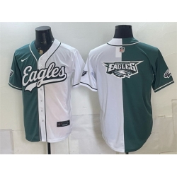 Men Philadelphia Eagles Team Big Logo Green White Split Stitched Jersey 001