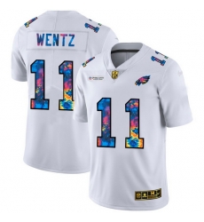 Philadelphia Eagles 11 Carson Wentz Men White Nike Multi Color 2020 NFL Crucial Catch Limited NFL Jersey