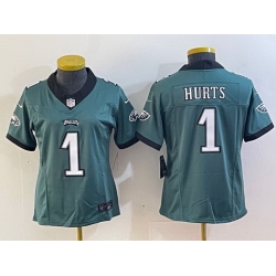 Women Philadelphia Eagles 1 Jalen Hurts Green 2023 F U S E  Vapor Untouchable Limited Stitched Football Jersey 