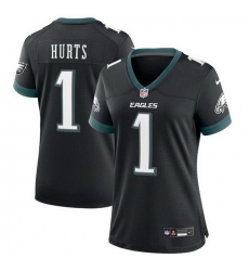 Women Philadelphia Eagles 1 Jalen Hurts New Black Stitched Game Jersey Women Philadelphia Eagles 1 Jalen Hurts New Black Stitched Game Jersey