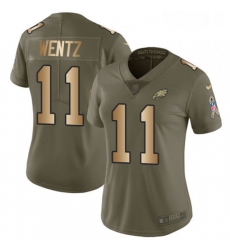 Womens Nike Philadelphia Eagles 11 Carson Wentz Limited OliveGold 2017 Salute to Service NFL Jersey