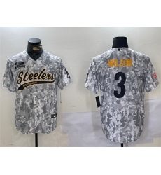 Men Pittsburgh Steelers 3 Russell Wilson 2024 Arctic Camo Salute To Service Stitched Baseball Jersey