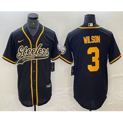 Men Pittsburgh Steelers 3 Russell Wilson Black With Patch Cool Base Stitched Baseball Jersey