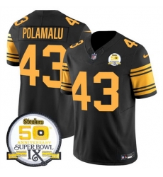 Men Pittsburgh Steelers 43 Troy Polamalu Black 2024 F U S E 50th Anniversary Of Super Bowl IX Color Rush Limited Stitched Jersey