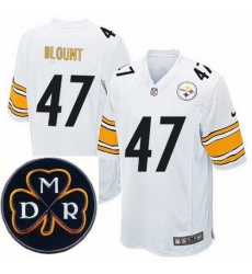 Men's Nike Pittsburgh Steelers #47 Mel Blount Elite White NFL MDR Dan Rooney Patch Jersey