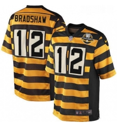 Youth Nike Pittsburgh Steelers 12 Terry Bradshaw Elite YellowBlack Alternate 80TH Anniversary Throwback NFL Jersey