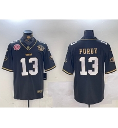 Men San Francisco 49ers 13 Brock Purdy Black Patch Vapor Limited Stitched Football Jersey 2