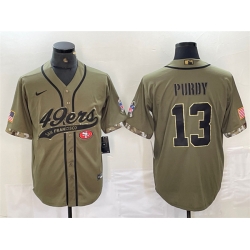 Men San Francisco 49ers 13 Brock Purdy Olive Salute To Service With Patch Cool Base Stitched Baseball Jersey