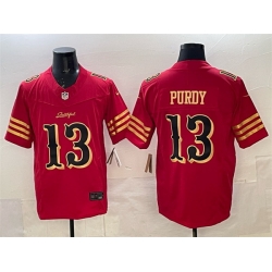 Men San Francisco 49ers 13 Brock Purdy Red Gold 2025 F U S E Rivalries Vapor Limited Stitched Football Jersey