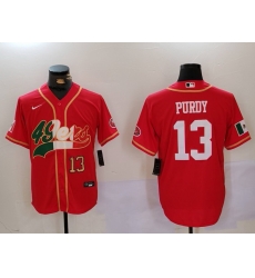 Men San Francisco 49ers 13 Brock Purdy Red With Patch Cool Base Stitched Baseball Jersey 1