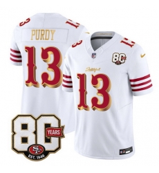 Men San Francisco 49ers 13 Brock Purdy White Gold 80th Anniversary Patch Rivalries 2026 F U S E Vapor Untouchabl Limited Stitched Football Jersey Men San Francisco 49ers 13 Brock Purdy White Gold 80th Anniversary Patch Rivalries 2026 F U S E Vapor Untouchabl Limited Stitched Football Jersey