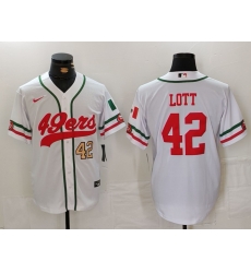 Men San Francisco 49ers 42 Ronnie Lott White With Patch Cool Base Stitched Baseball Jersey 3