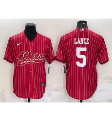 Men San Francisco 49ers 5 Trey Lance Red With Patch Cool Base Stitched Baseball Jersey