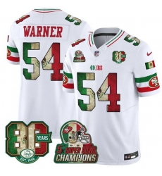 Men San Francisco 49ers 54 Fred Warner White Mexico 80th Anniversary Five Time Super Bowl Champions Patch 2026 F U S E Vapor Untouchable Limited Stitched F