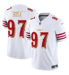Men San Francisco 49ers 97 Nick Bosa White Gold 2025 F U S E Rivalries Vapor Limited Stitched Football Jersey Men San Francisco 49ers 97 Nick Bosa White Gold 2025 F U S E Rivalries Vapor Limited Stitched Football Jersey