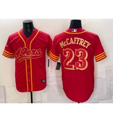 Men San Francisco 49ers Christian McCaffrey Red Gold Cool Base Stitched Baseball Jersey Men San Francisco 49ers Christian McCaffrey Red Gold Cool Base Stitched Baseball Jersey