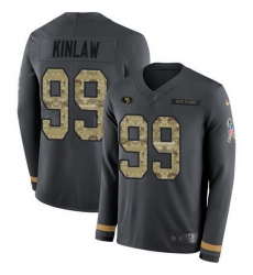 Nike 49ers 99 Javon Kinlaw Anthracite Salute to Service Men Stitched NFL Limited Therma Long Sleeve Jersey