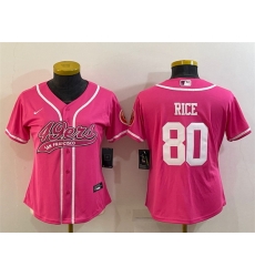 Women San Francisco 49ers 80 Jerry Rice Pink With Patch Cool Base Stitched Baseball Jersey