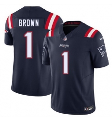 Men New England Patriots  1 A J  Brown Navy 2026 F U S E  Vapor Limited Stitched Football Jersey