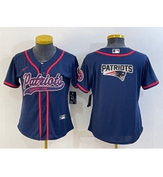 Women New England Patriots Navy Team Big Logo With Patch Cool Base Stitched Baseball Jersey