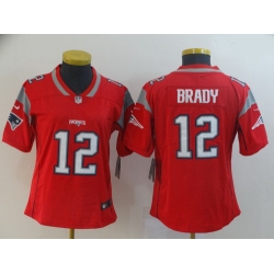 Women Nike Patriots 12 Tom Brady Red Women Inverted Legend Limited Jersey