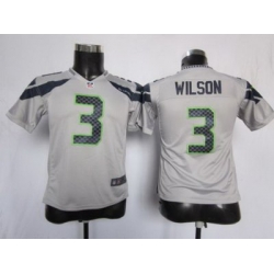 Youth Nike Seattle Seahawks #3 Wilson Grey Nike NFL Jerseys