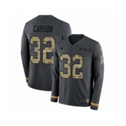 Youth Nike Seattle Seahawks 32 Chris Carson Limited Black Salute to Service Therma Long Sleeve NFL Jersey