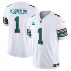 Men Miami Dolphins 1 Tua Tagovailoa White F U S E Alternate With 3 Star C Patch Vapor Limited Stitched Football Jersey