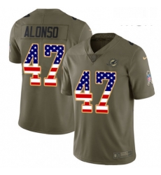 Mens Nike Miami Dolphins 47 Kiko Alonso Limited OliveUSA Flag 2017 Salute to Service NFL Jersey