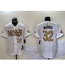 Men New Orleans Saints 32 Tyrann Mathieu White Cool Base Stitched Baseball Jersey 6