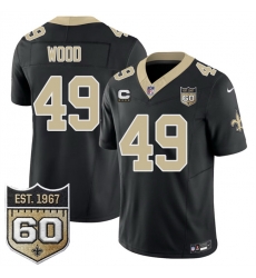 Men New Orleans Saints  49 Zach Wood Black 2026 F U S E With 4 Star C Patch And 60th Anniversary Patch Vapor Limited Football Stitched Jersey
