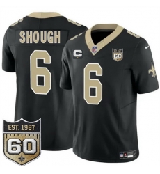Men New Orleans Saints 6 Tyler Shough Black 2026 F U S E With 1 Star C Patch And 60th Anniversary Patch Vapor Limited Football Stitched Jersey Men New Orleans Saints 6 Tyler Shough Black 2026 F U S E With 1 Star C Patch And 60th Anniversary Patch Vapor Limited Football Stitched Jersey